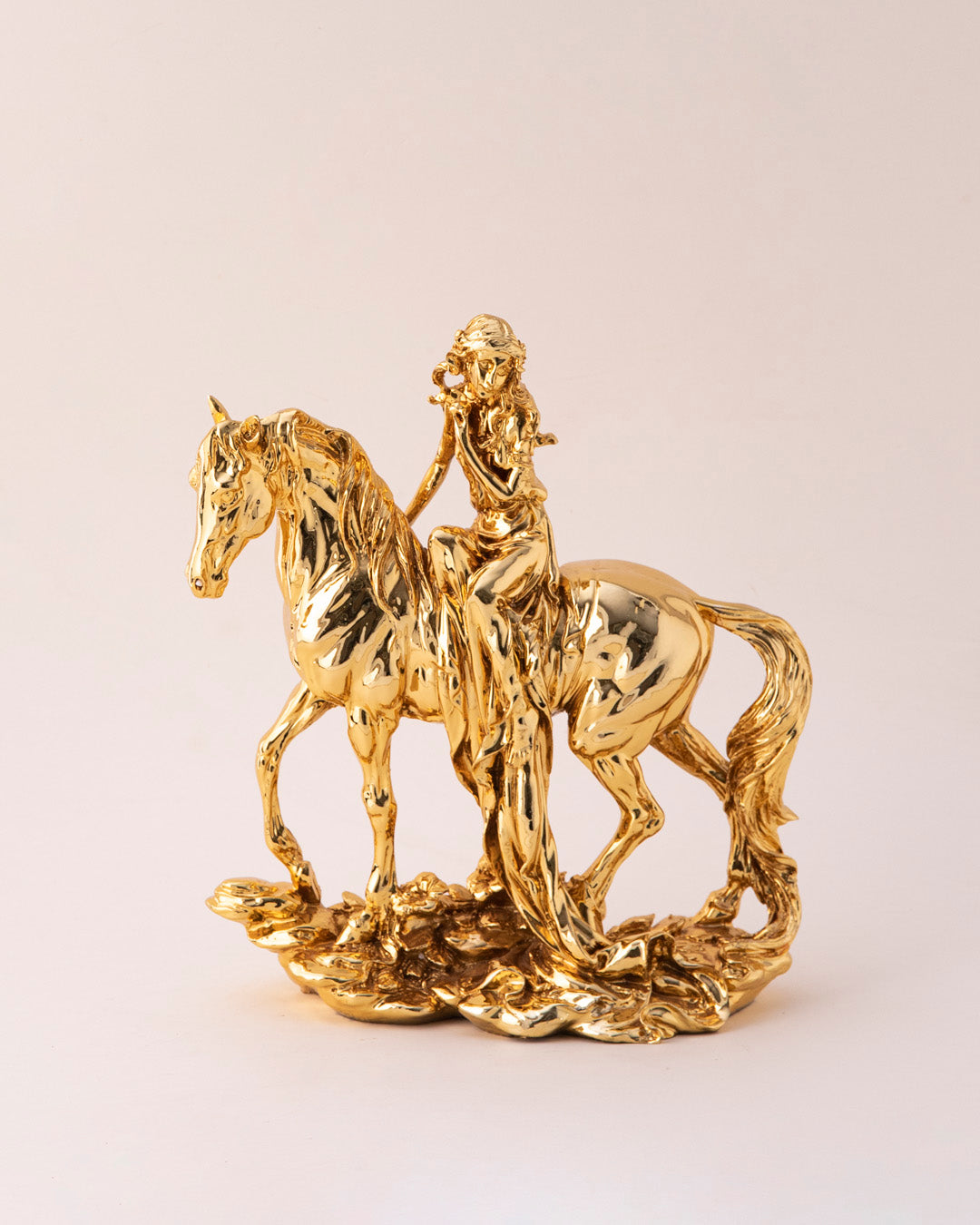 Decorative Golden Lady On Horse Figurine