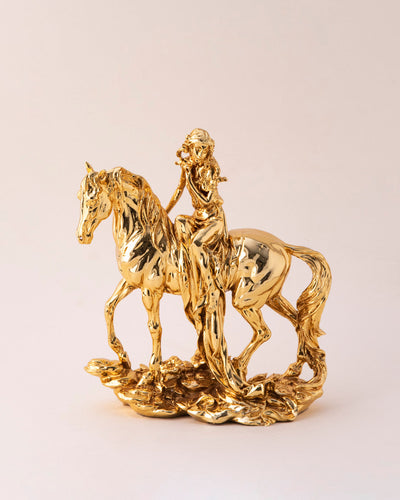 Decorative Golden Lady On Horse Figurine