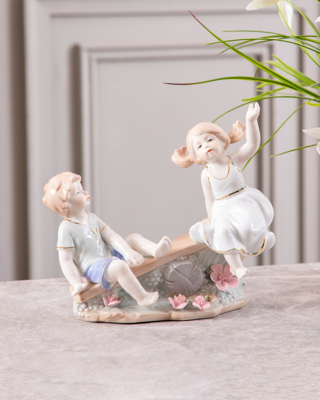 Play Seesaw - Fine Porcelain Figurine