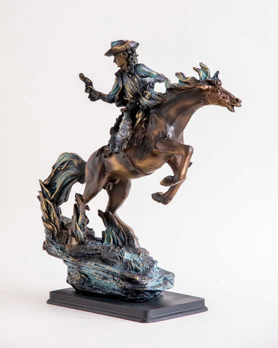 Artisan Cowboy Riding Horse Statue