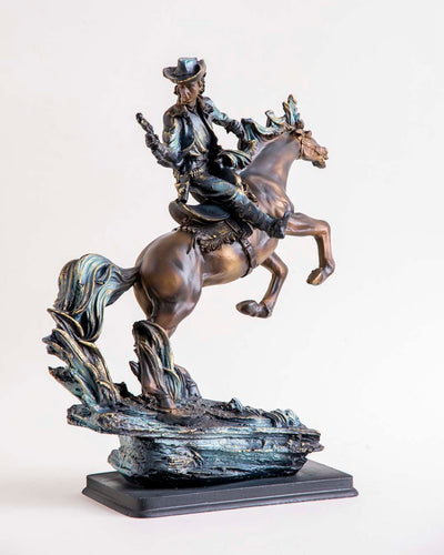 Artisan Cowboy Riding Horse Statue