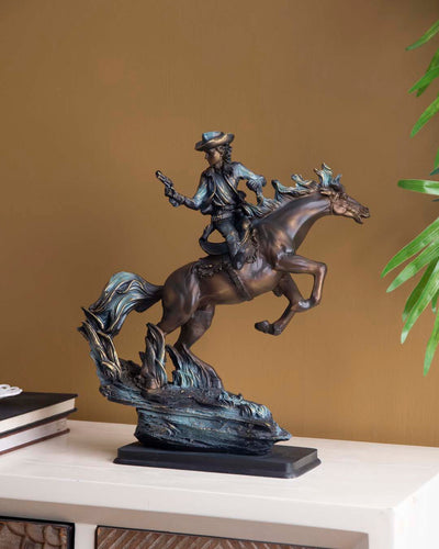 Artisan Cowboy Riding Horse Statue