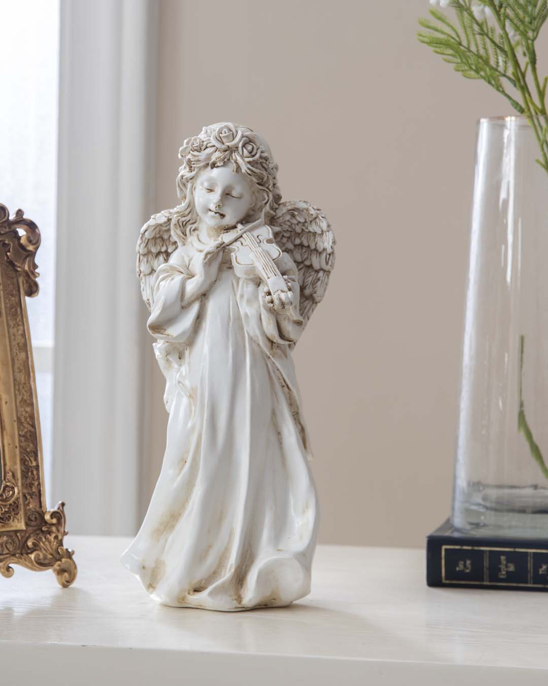 Playing Panpipe Angel Cherub Figurine