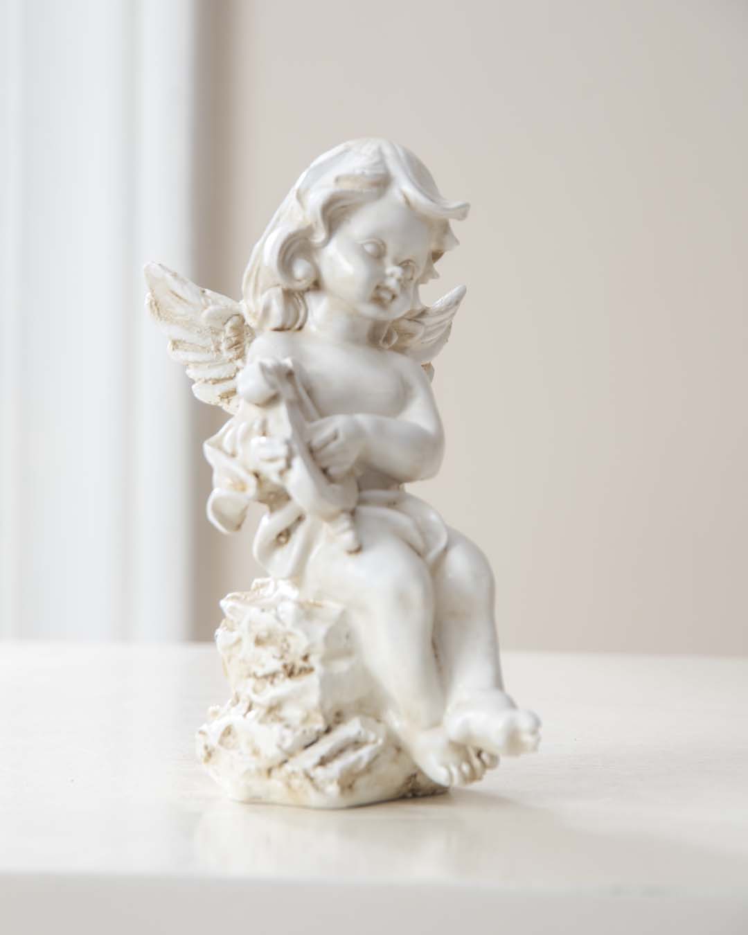 Playing Harp Angel Cherub Figurine