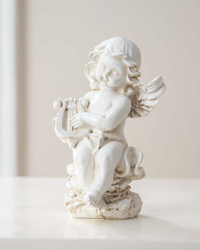 Playing Harp Angel Cherub Figurine