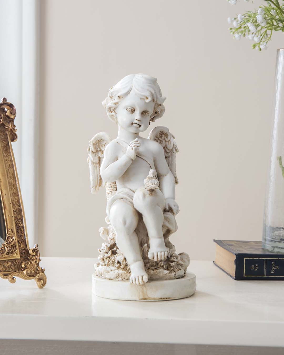 Playing Bird Angel Cherub Figurine