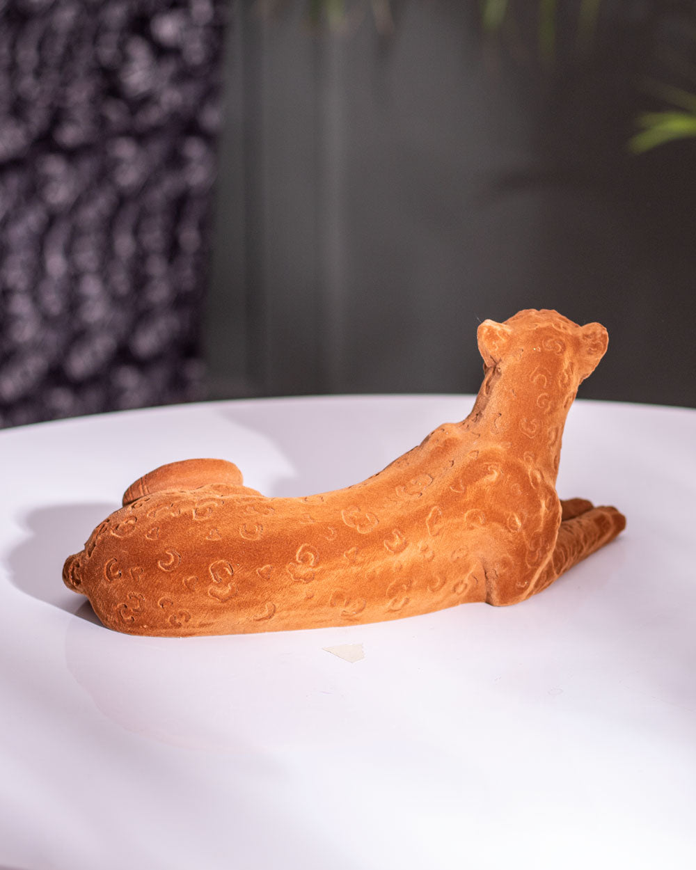 Velvet Flocking Panther Statue - Amber