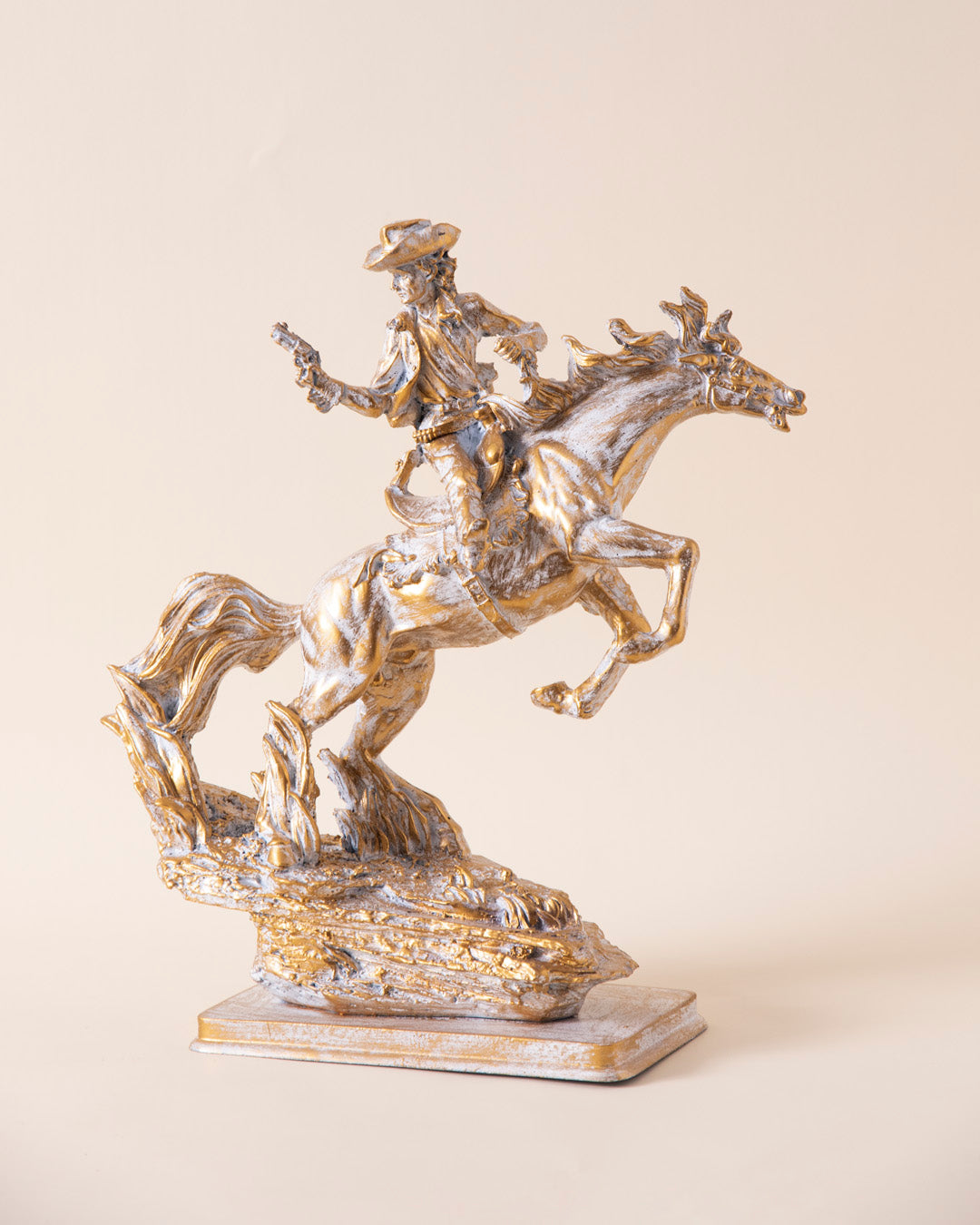 Artisan Cowboy Riding Horse Statue