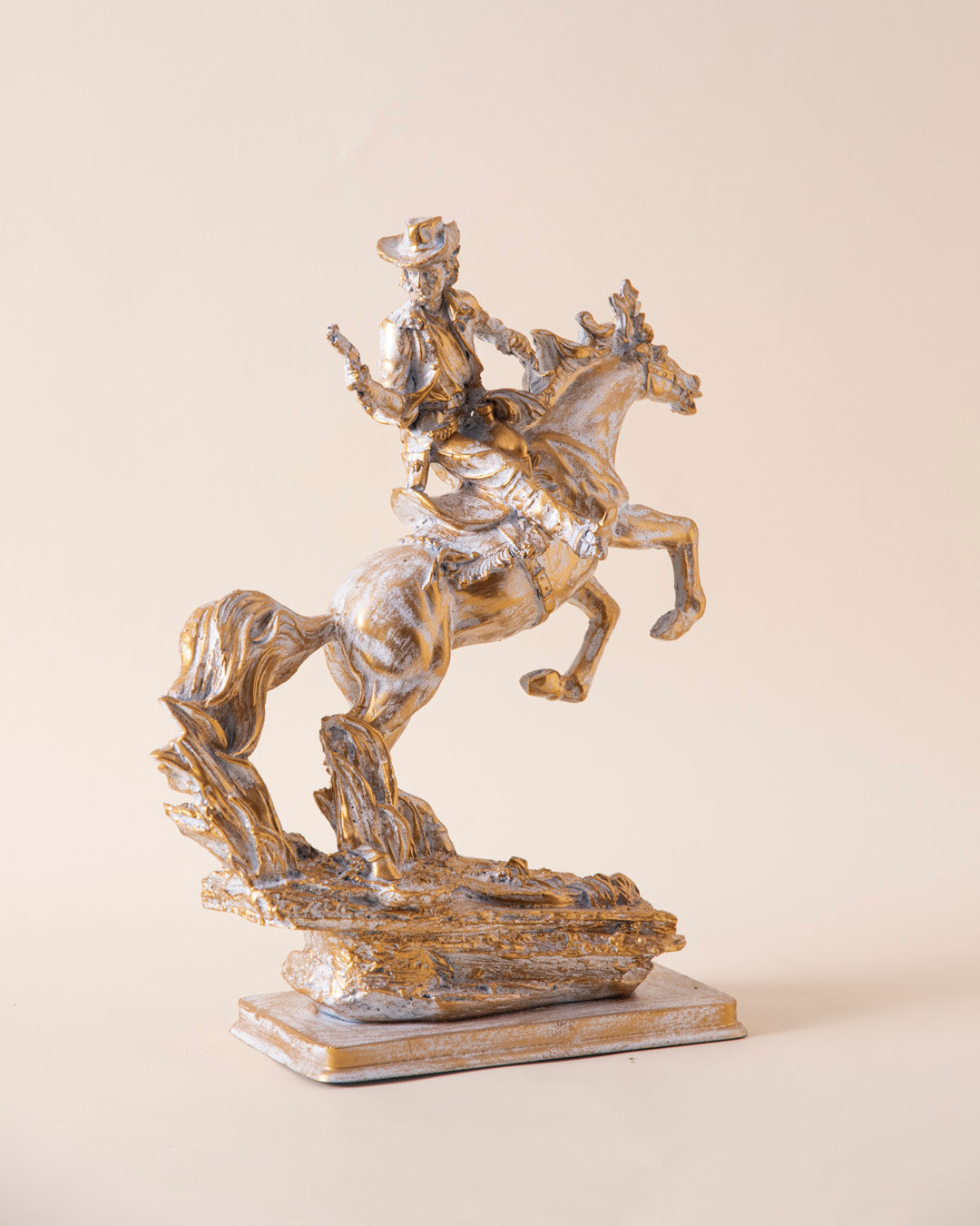 Artisan Cowboy Riding Horse Statue