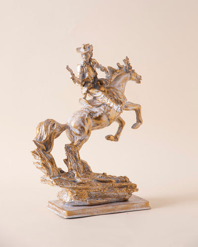 Artisan Cowboy Riding Horse Statue