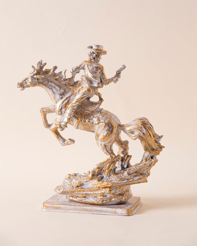Artisan Cowboy Riding Horse Statue
