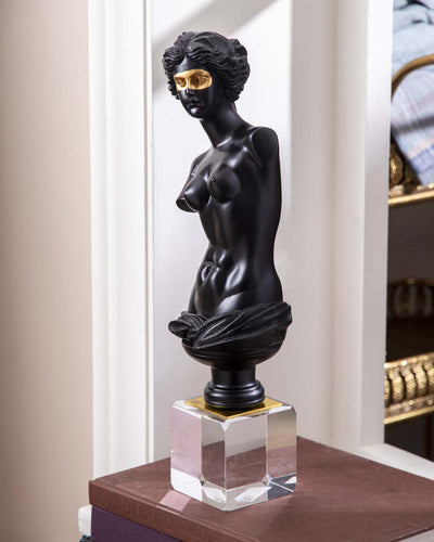 Venus de Milo Bust on Glass Cube - Black