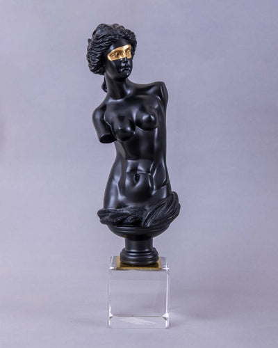 Venus de Milo Bust on Glass Cube - Black