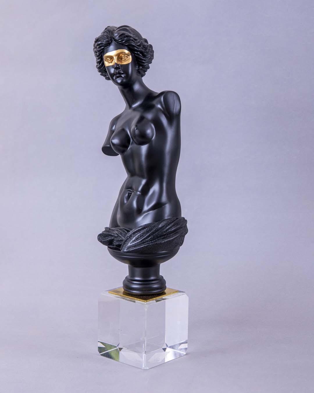 Venus de Milo Bust on Glass Cube - Black