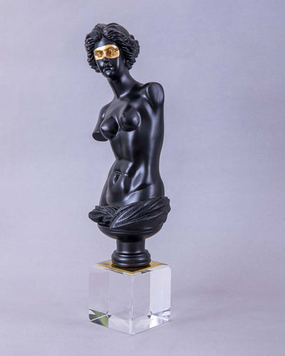 Venus de Milo Bust on Glass Cube - Black
