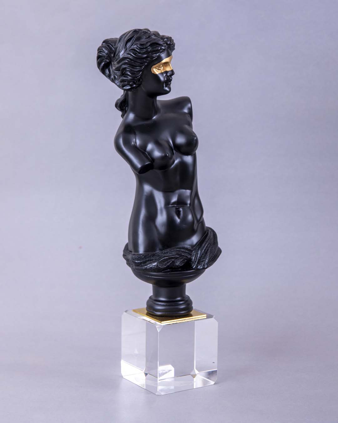 Venus de Milo Bust on Glass Cube - Black