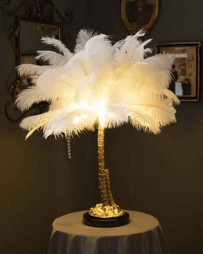 Palm Tree Ostrich Decorative Feather Table Lamp