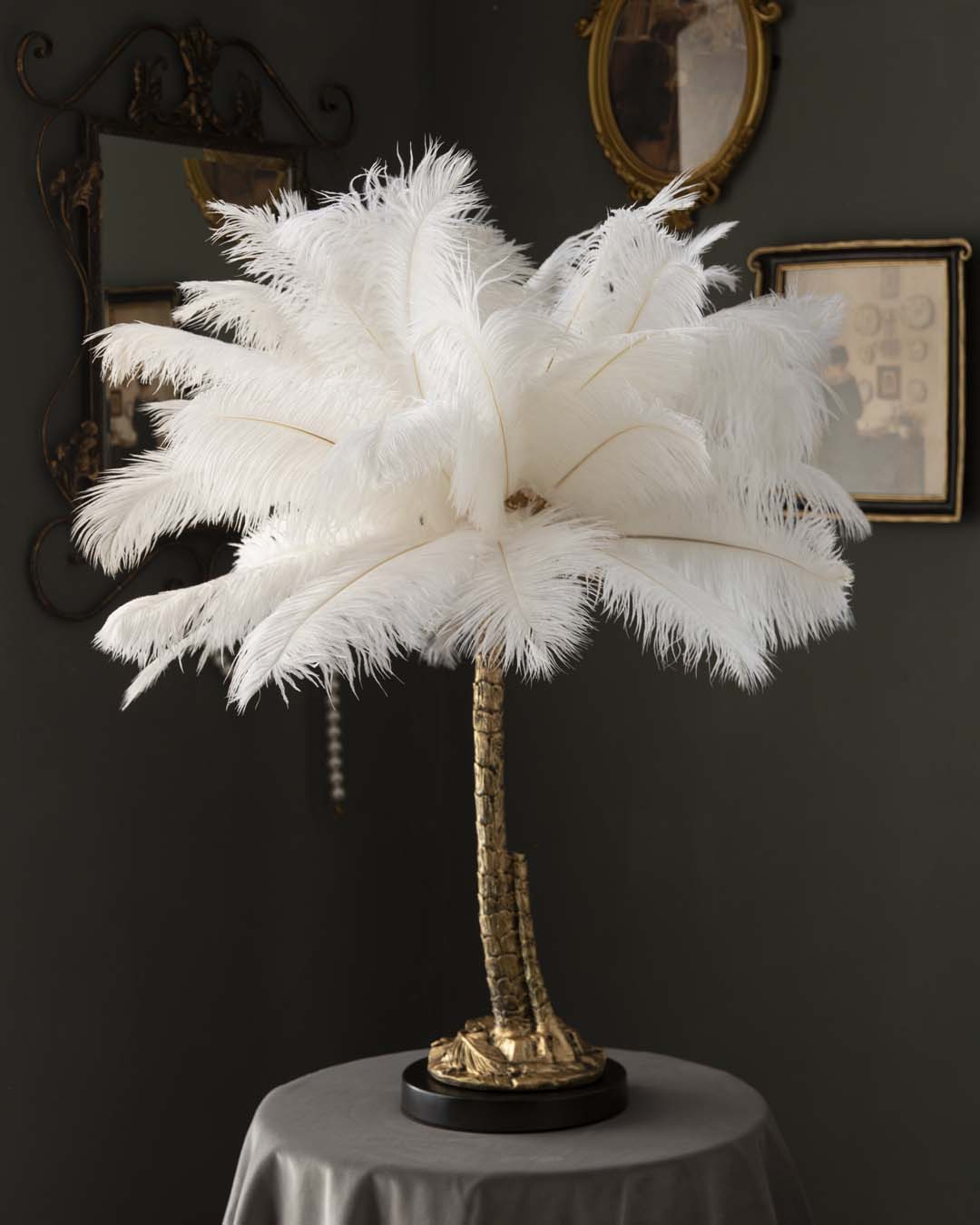 Palm Tree Ostrich Decorative Feather Table Lamp