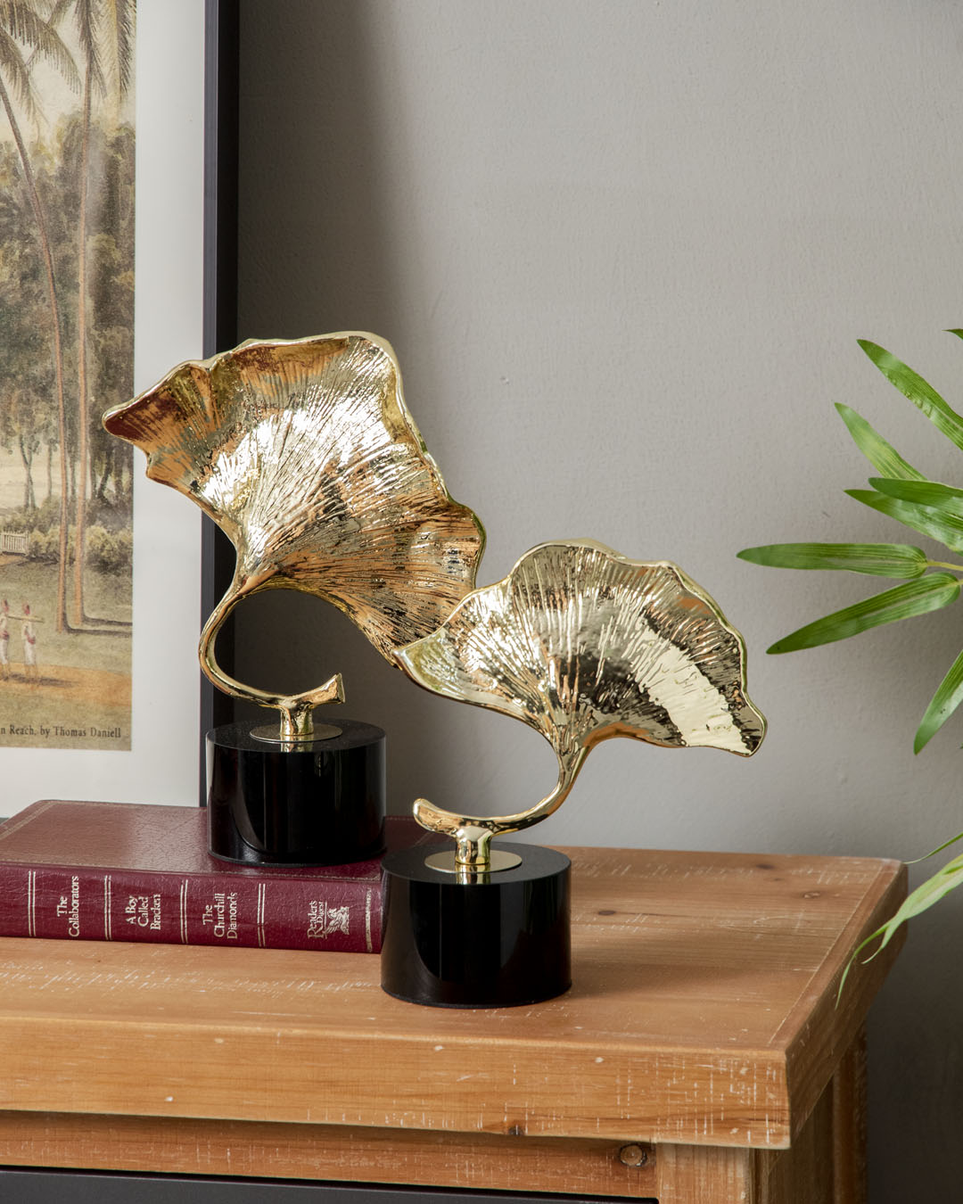 Golden Ginkgo Leaf Decorative Accent - Set of 2