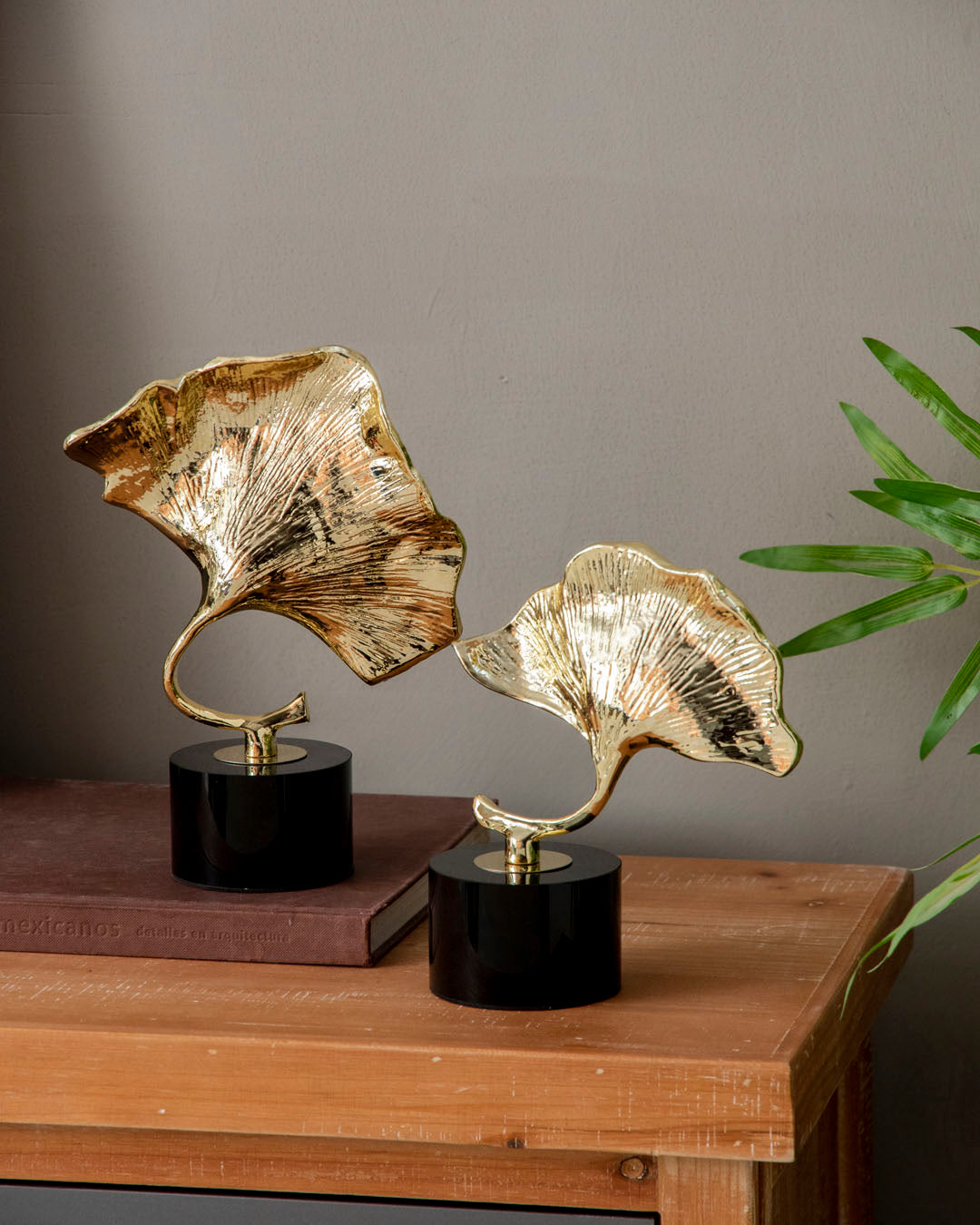 Golden Ginkgo Leaf Decorative Accent - Set of 2