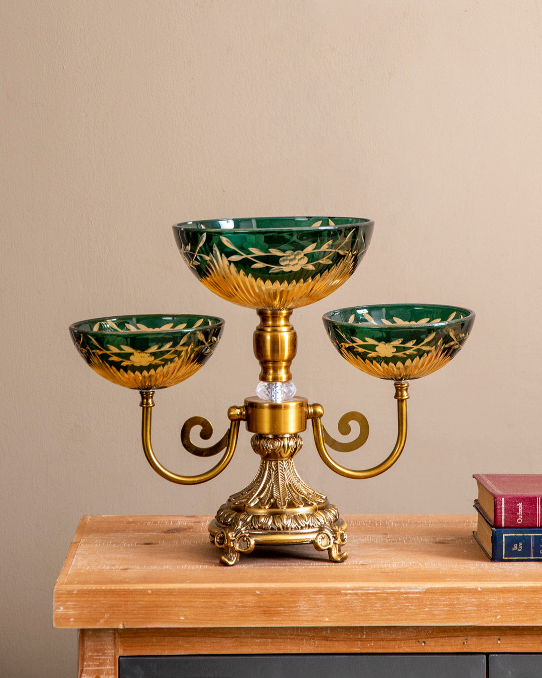 Emerald Footed Decorative Glass Bowl
