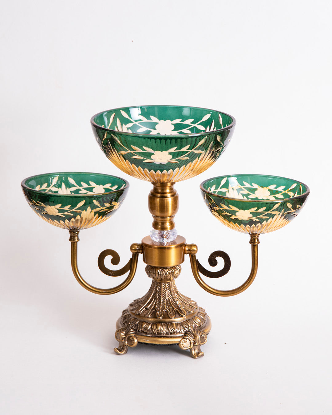 Emerald Footed Decorative Glass Bowl