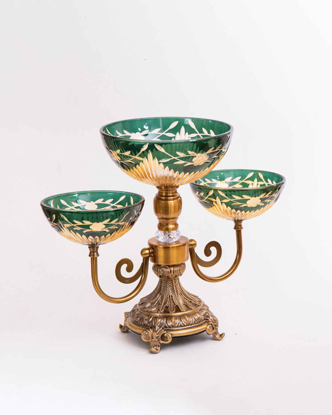 Emerald Footed Decorative Glass Bowl