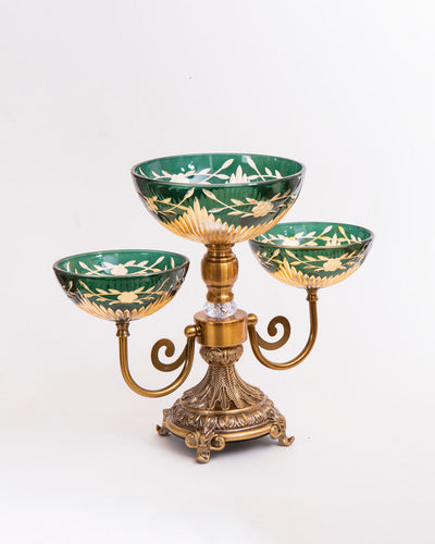 Emerald Footed Decorative Glass Bowl