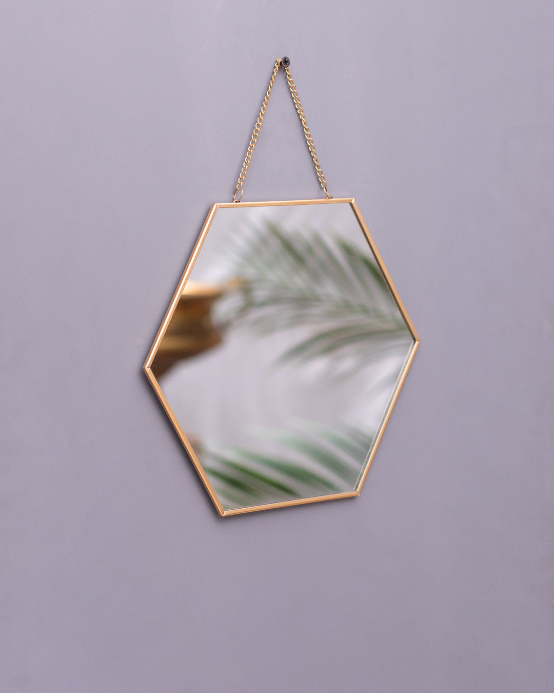 Golden Hanging Hexagonal Mirror - Small