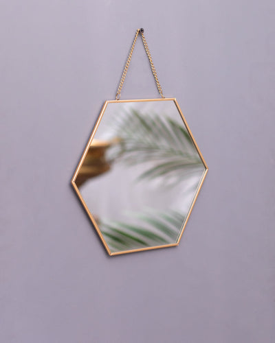 Golden Hanging Hexagonal Mirror - Small