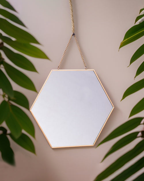 Golden Hanging Hexagonal Mirror - Small