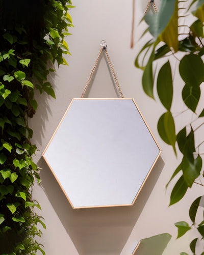 Golden Hanging Hexagonal Mirror - Small