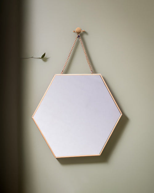 Golden Hanging Hexagonal Mirror - Small