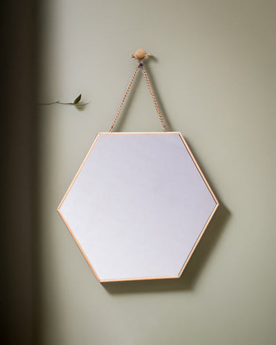 Golden Hanging Hexagonal Mirror - Small