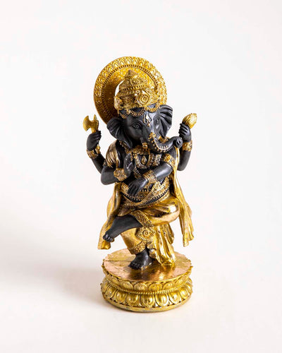 Lord Ganesh Standing on One Leg - Black & Gold
