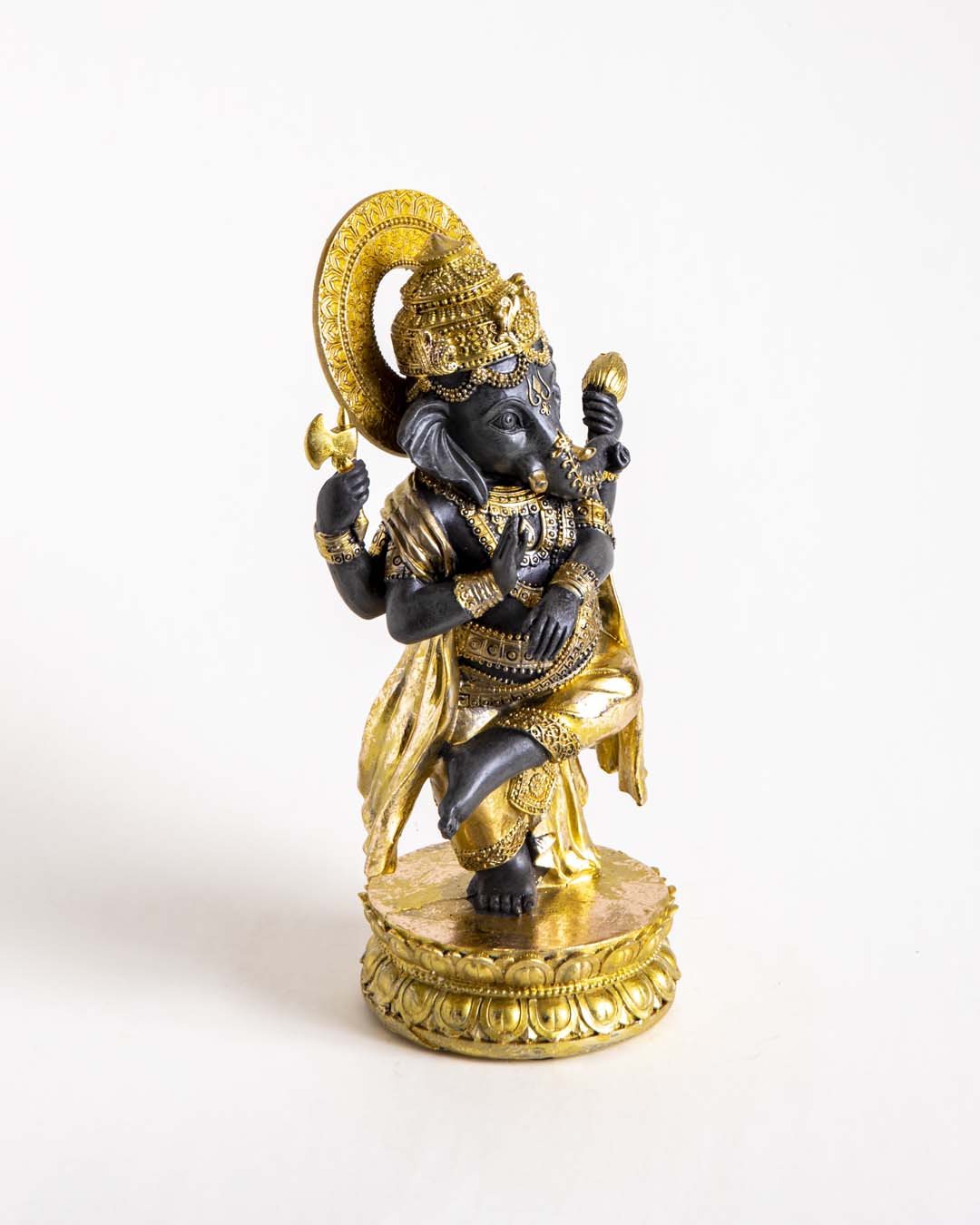 Lord Ganesh Standing on One Leg - Black & Gold