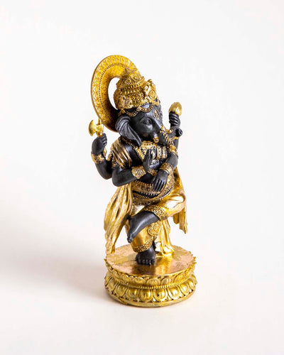 Lord Ganesh Standing on One Leg - Black & Gold
