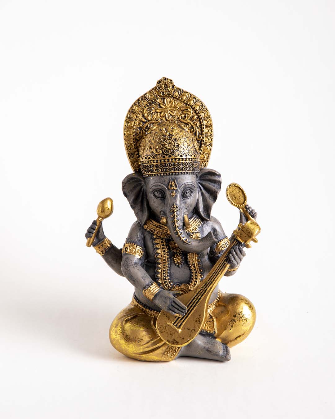 Lord Ganesh Playing Lute - Black & Gold