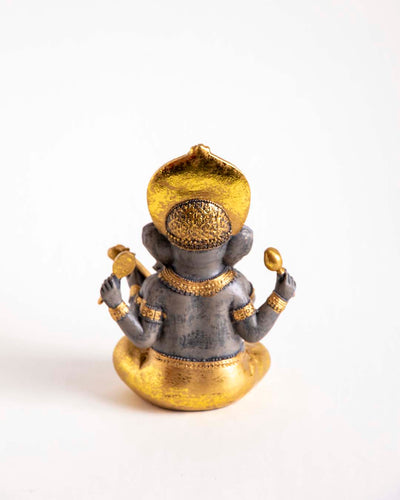 Lord Ganesh Playing Lute - Black & Gold