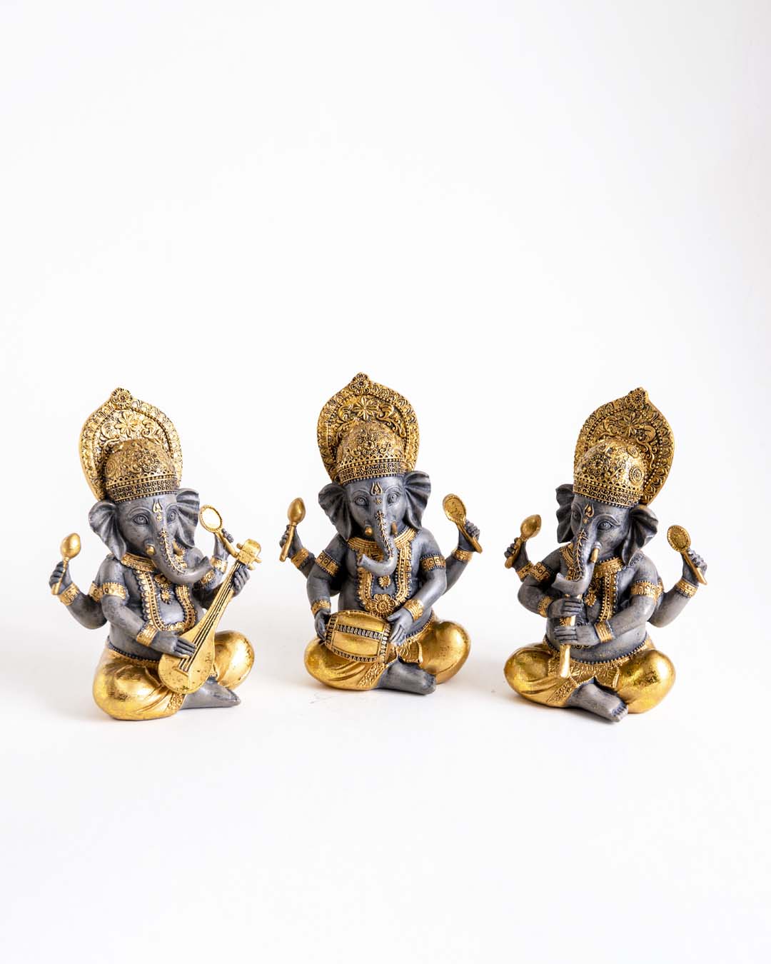 Lord Ganesh Playing Lute - Black & Gold