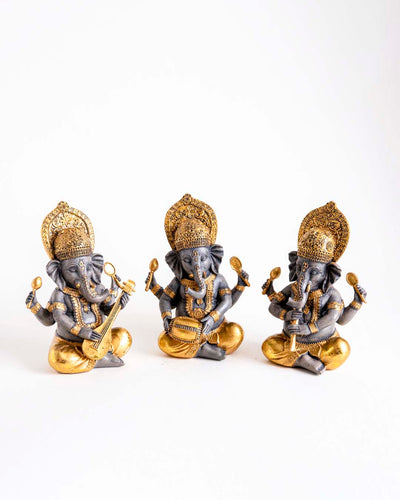 Lord Ganesh Playing Lute - Black & Gold