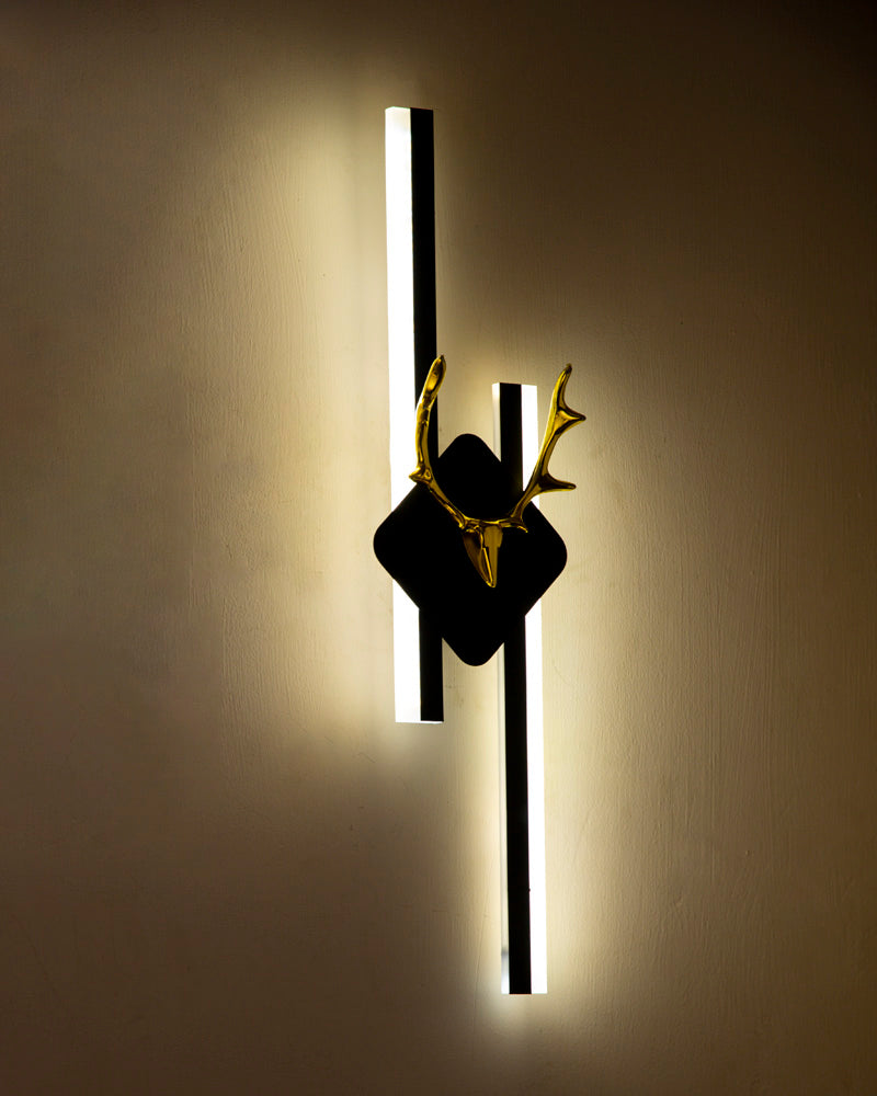 Golden Antler Deer Head Wall Light