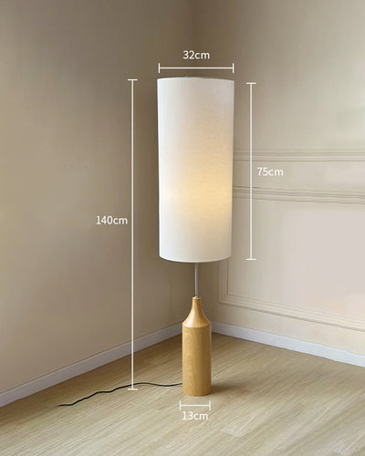 Tall Fabric Shade with Wooden Base Floor Lamp