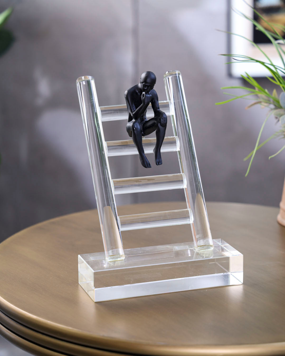 Abstract Thinker on Ladder Crystal Sculpture