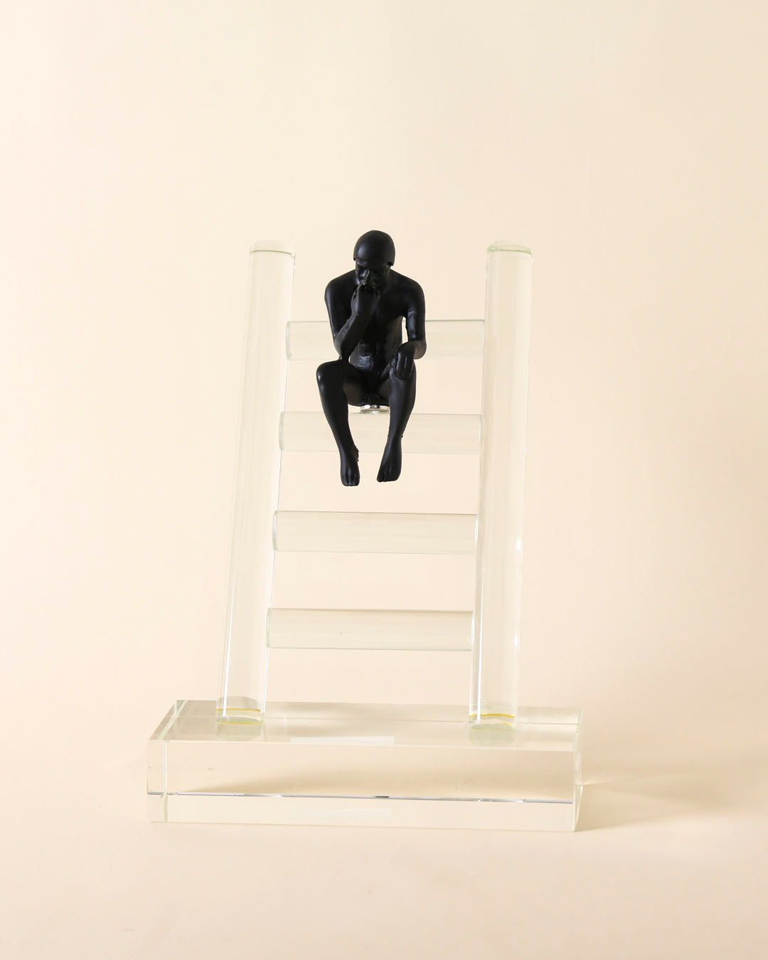 Abstract Thinker on Ladder Crystal Sculpture