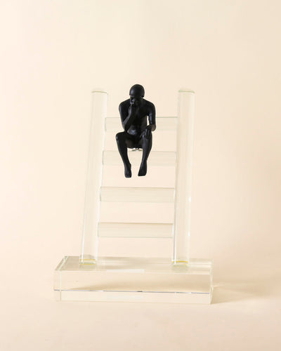 Abstract Thinker on Ladder Crystal Sculpture