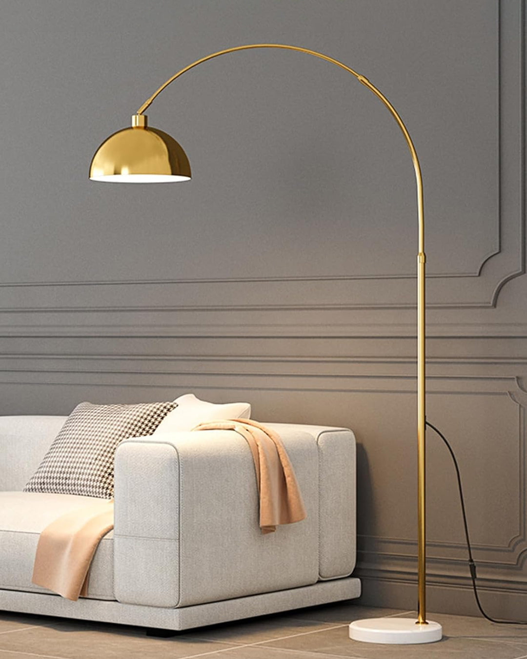 Golden Arc Floor Lamp with Dome Shade