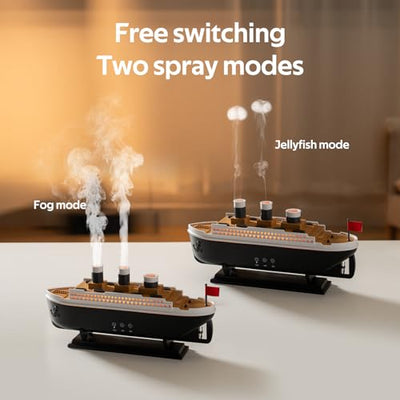 Titanic Humidifier 250ml, Essential Oil Diffuser Cool Mist Ultrasonic Aroma Aromatherapy Diffuser with Remote Control 7 Light 2 Mist Mode Auto Shut-Off for Bedroom Office Hotel(Black White)