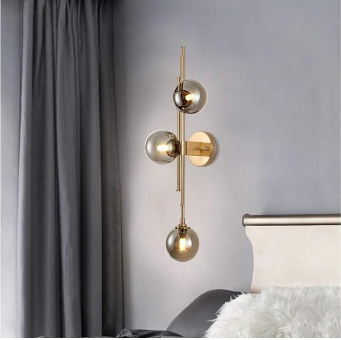 Light Smoke Grey Glass Vanity Wall Sconce Gold Long Strip Wall Light
