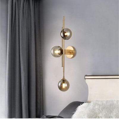 Light Smoke Grey Glass Vanity Wall Sconce Gold Long Strip Wall Light